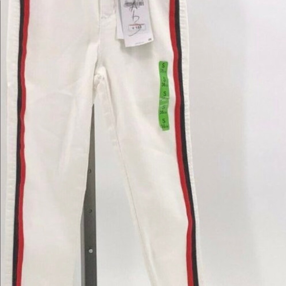 Zara trafaluc hi rise shaper jeans US 4 white & black red tuxedo stripes